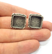 Earring Blank Base Settings Silver Resin Cabochon Base inlay Blank Mountings Antique Silver Plated Brass (14mm  blank) 1 pair G15327