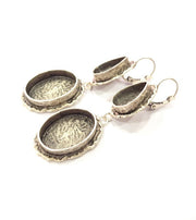 Earring Blank Base Settings Silver Resin Cabochon Base inlay Blank Mountings Antique Silver Plated Brass (20x15+14x10mm blank) 1 pair G15328
