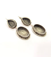 Earring Blank Base Settings Silver Resin Cabochon Base inlay Blank Mountings Antique Silver Plated Brass (20x15+14x10mm blank) 1 pair G15328