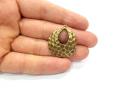 2 Hammered Round Charms Antique Bronze Charm Antique Bronze Plated Metal  (28mm) G15334