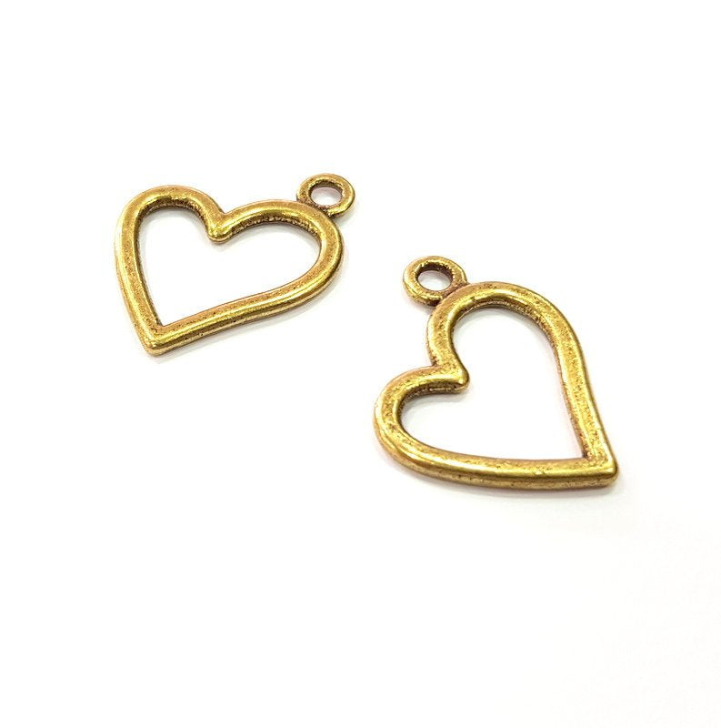 4 Heart Charms Antique Bronze Charm Antique Bronze Plated Metal  (28x23mm) G15629