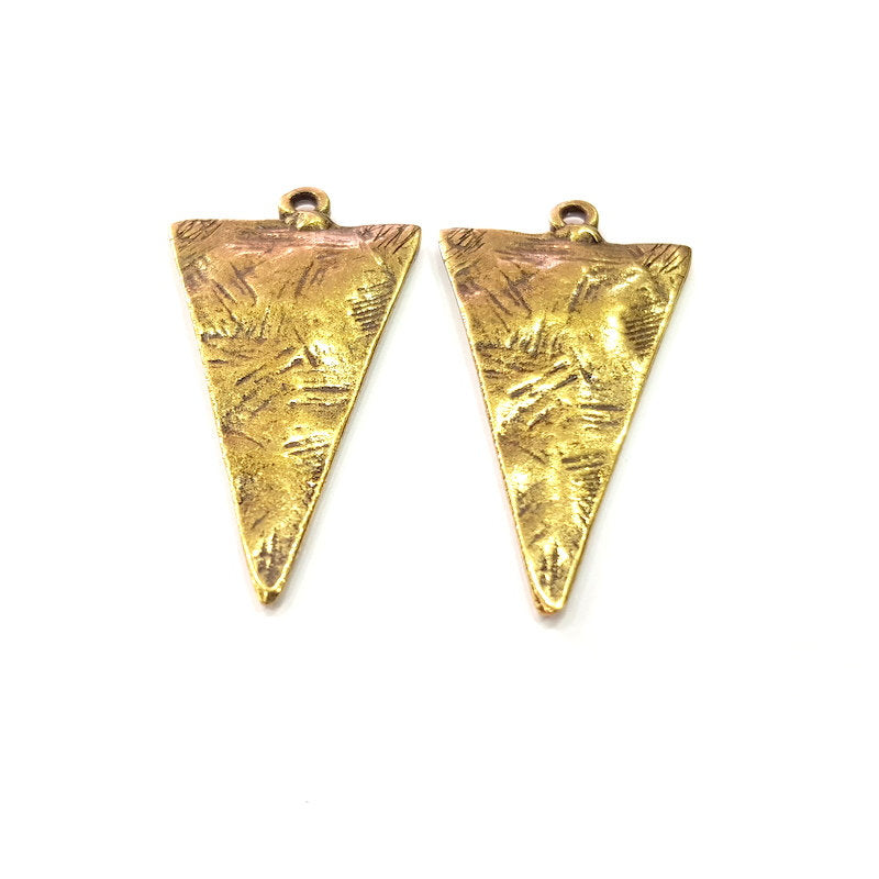2 Geometric Triangle Charms Antique Bronze Charm Antique Bronze Plated Metal  (43x22mm) G15337