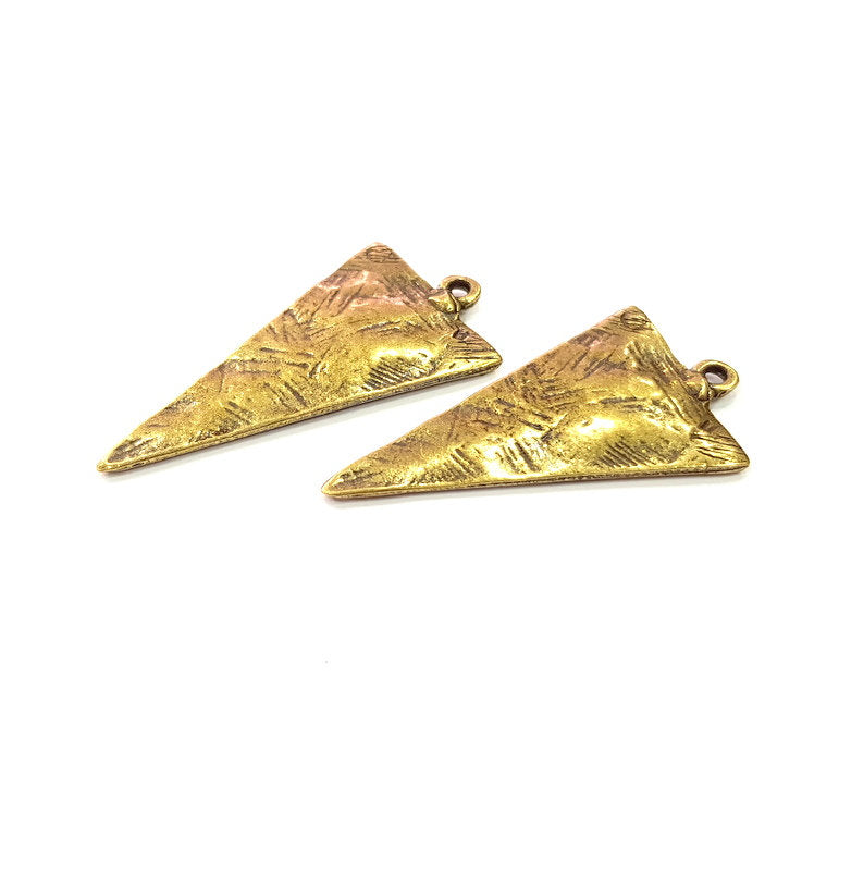 2 Geometric Triangle Charms Antique Bronze Charm Antique Bronze Plated Metal  (43x22mm) G15337