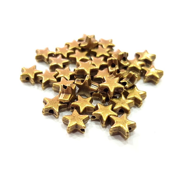 10 Star Beads Charm Antique Bronze Beads Antique Bronze Plated Metal (8mm) G15342