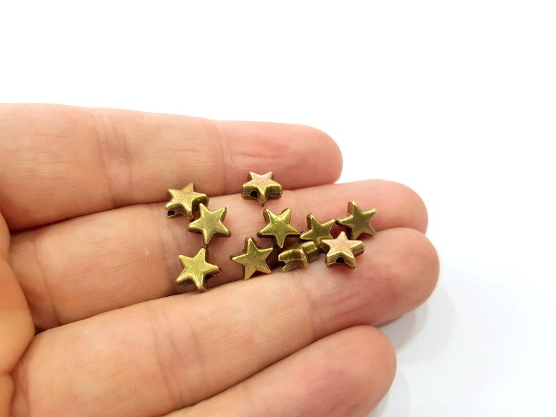 10 Star Beads Charm Antique Bronze Beads Antique Bronze Plated Metal (8mm) G15342