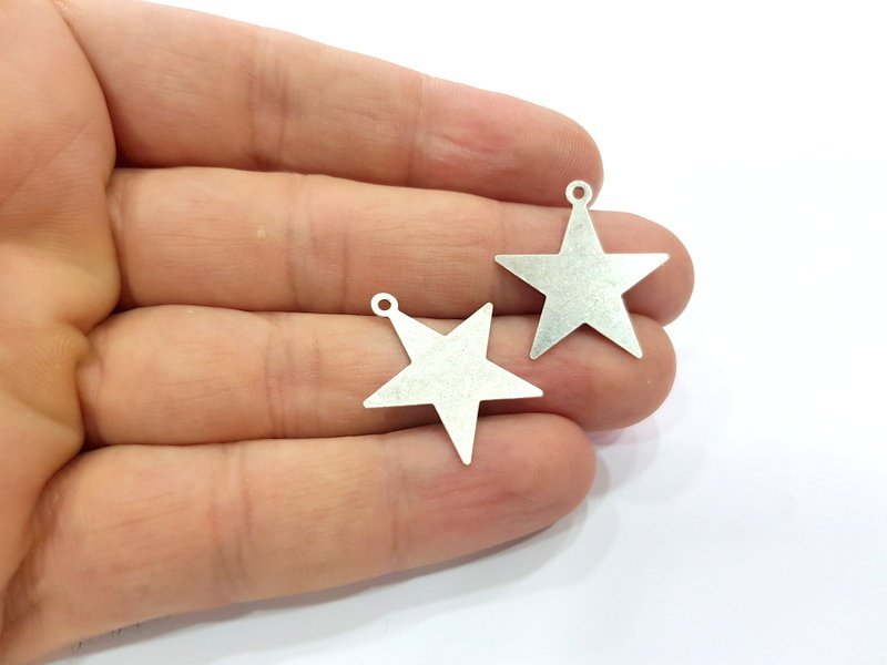 10 Star Charm Silver Charms Antique Silver Plated Brass (24x22mm) G15346