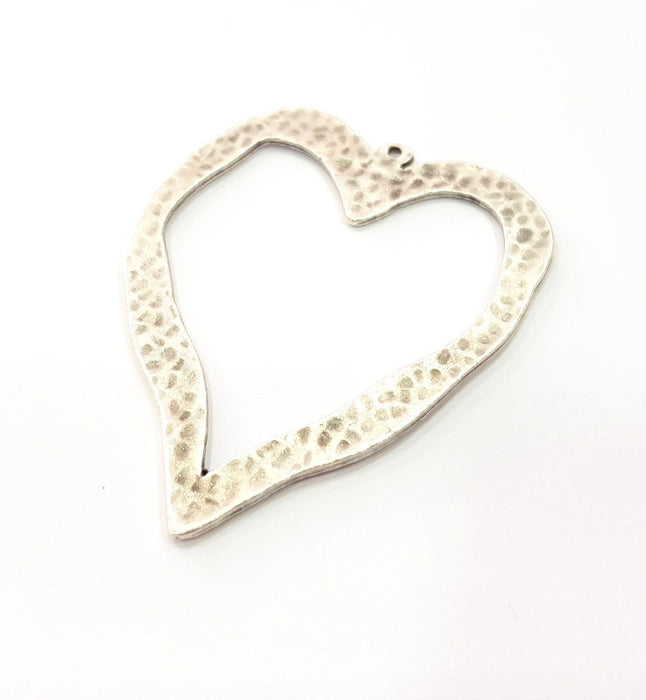 Hammered Heart Pendant Silver Pendant Antique Silver Plated Metal (60x47mm) G15347