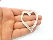 Hammered Heart Pendant Silver Pendant Antique Silver Plated Metal (60x47mm) G15347