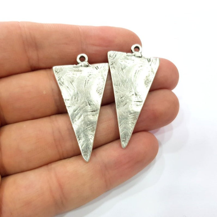 2 Triangle Charm Silver Charm Antique Silver Plated Metal (44x22 mm)  G15348