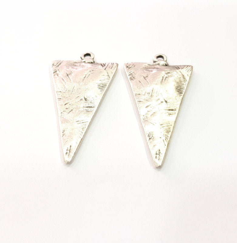 2 Triangle Charm Silver Charm Antique Silver Plated Metal (44x22 mm)  G15348