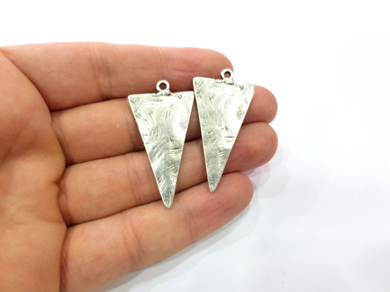 2 Triangle Charm Silver Charm Antique Silver Plated Metal (44x22 mm)  G15348