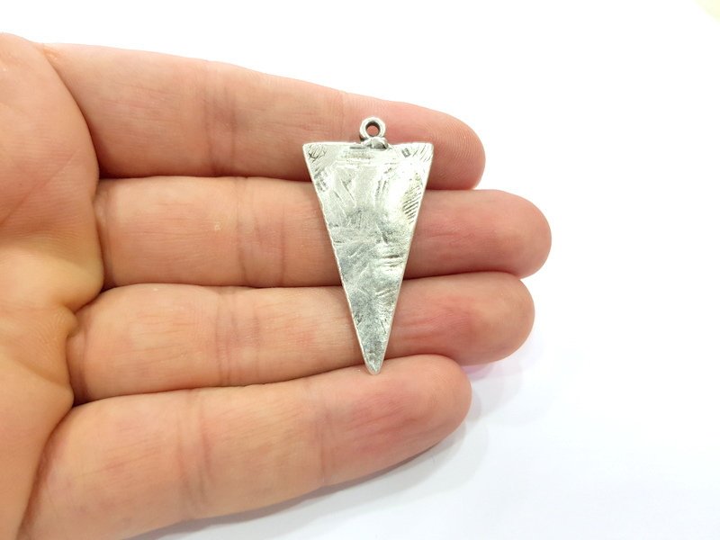 2 Triangle Charm Silver Charm Antique Silver Plated Metal (44x22 mm)  G15348