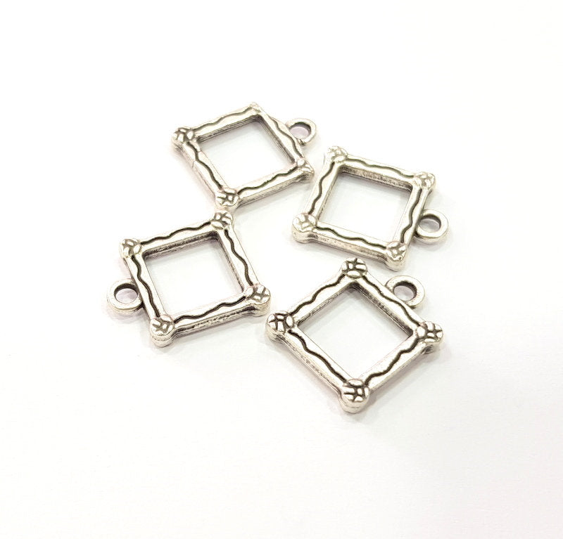 10 Square Charm Silver Charm Antique Silver Plated Metal (14 mm)  G10914