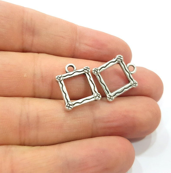 10 Square Charm Silver Charm Antique Silver Plated Metal (14 mm)  G10914