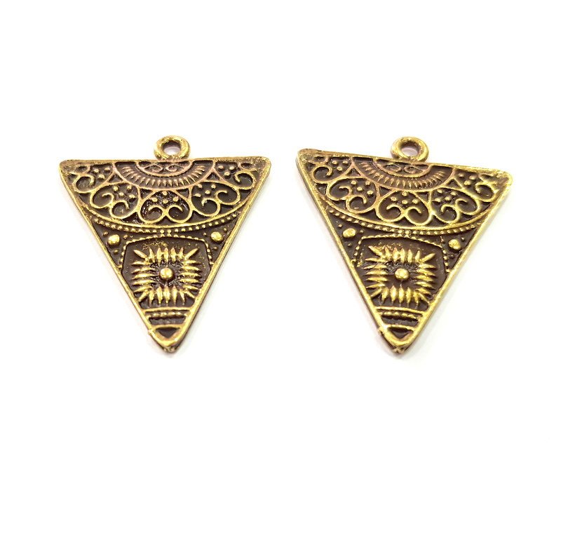 2 Triangle Charms Antique Bronze Charm Antique Bronze Plated Metal  (36x28mm) G15350
