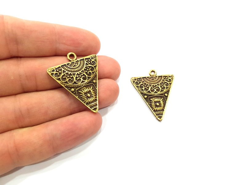 2 Triangle Charms Antique Bronze Charm Antique Bronze Plated Metal  (36x28mm) G15350