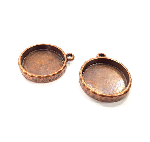 2 Copper Pendant Blank Resin Base Hammered Cabochon Blank Mosaic inlay Necklace Mountings Antique Copper Plated Metal (22 mm blank)  G15934
