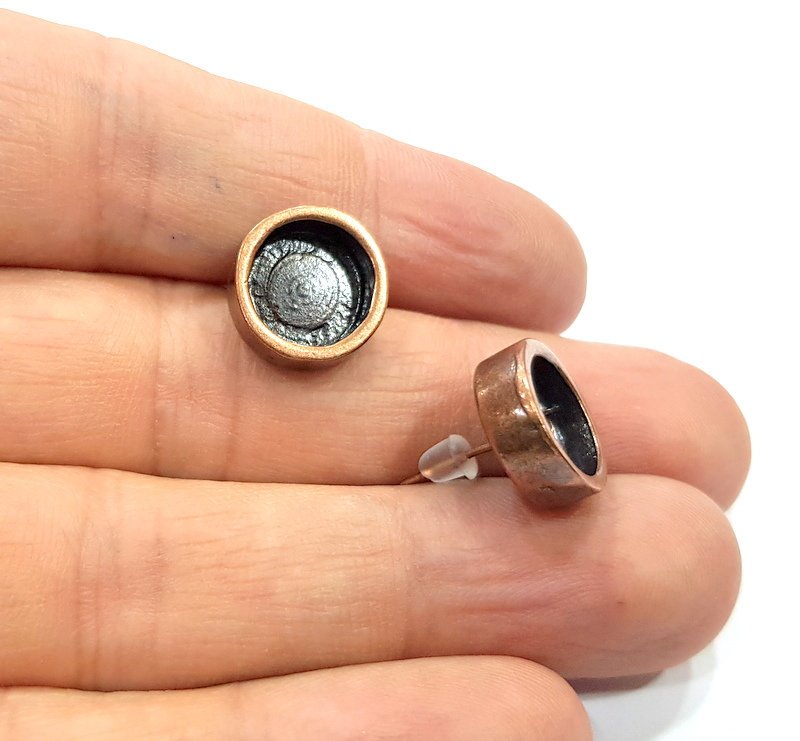 Earring Blank Backs Base Settings Copper Resin Blank Cabochon Base inlay Mountings Antique Copper Plated Brass (10mm blank) 1 Pair G15936