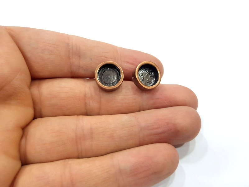 Earring Blank Backs Base Settings Copper Resin Blank Cabochon Base inlay Mountings Antique Copper Plated Brass (10mm blank) 1 Pair G15936