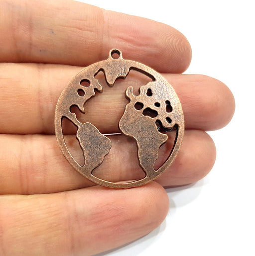 2 World Charm Antique Copper Plated Metal (34mm) G15937
