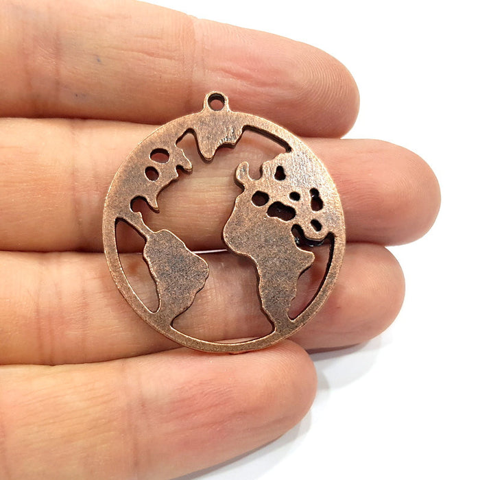 2 World Charm Antique Copper Plated Metal (34mm) G15937