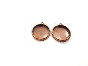 2 Copper Pendant Blank Resin Base Hammered Cabochon Blank Mosaic inlay Necklace Mountings Antique Copper Plated Metal (25 mm blank)  G15938