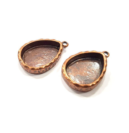 4 Copper Pendant Blank Resin Base Hammered Cabochon Blank Mosaic inlay Necklace Mounting Antique Copper Plated Metal (18x13mm blank)  G15941