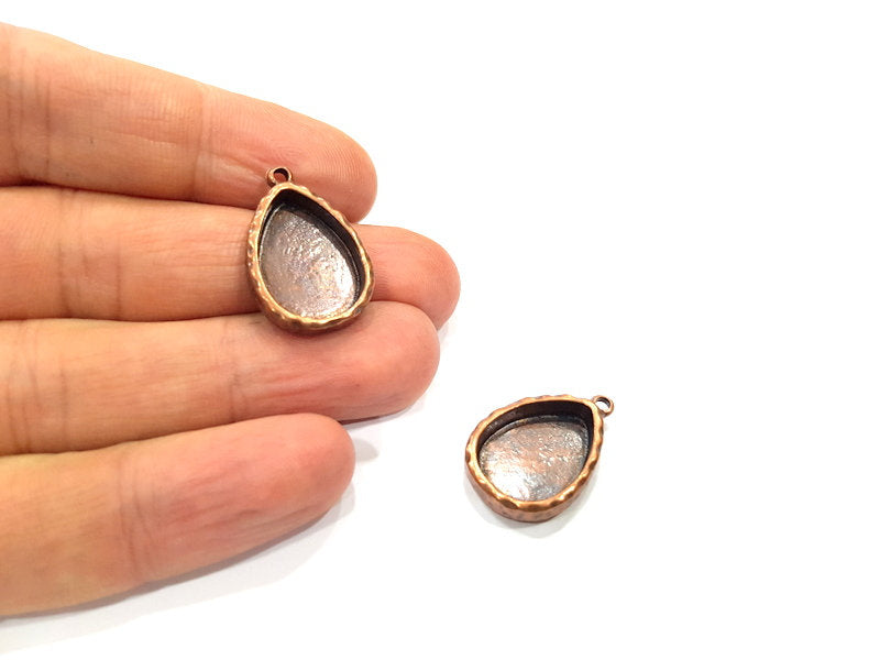 4 Copper Pendant Blank Resin Base Hammered Cabochon Blank Mosaic inlay Necklace Mounting Antique Copper Plated Metal (18x13mm blank)  G15941