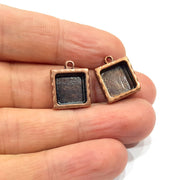 4 Copper Pendant Blank Resin Base Hammered Cabochon Blank Mosaic inlay Necklace Mountings Antique Copper Plated Metal(10x10mm blank)  G15946