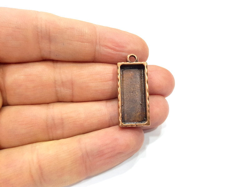 2 Copper Pendant Blank Resin Base Hammered Cabochon Blank Mosaic inlay Necklace Mountings Antique Copper Plated Metal(25x10mm blank)  G15949