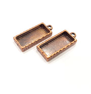 2 Copper Pendant Blank Resin Base Hammered Cabochon Blank Mosaic inlay Necklace Mountings Antique Copper Plated Metal(25x10mm blank)  G15949