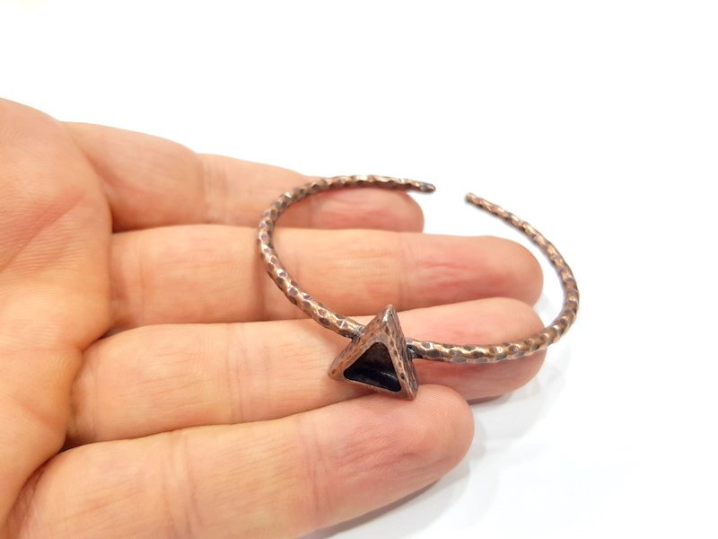 Bracelet Blank Cuff Bezel Resin Bangle inlay Blank Glass Cabochon Base Bezel Hammered Adjustable Antique Copper Bracelet (6mm Blank) G15964