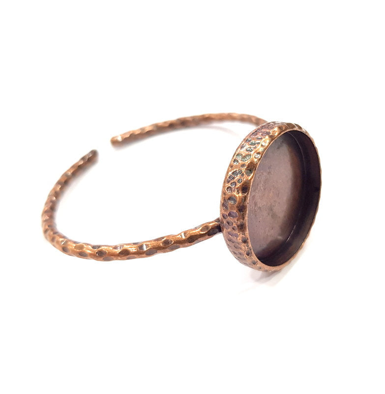 Bracelet Blank Cuff Bezel Resin Bangle inlay Blank Glass Cabochon Base Bezel Hammered Adjustable Antique Copper Bracelet (25mm Blank) G15956