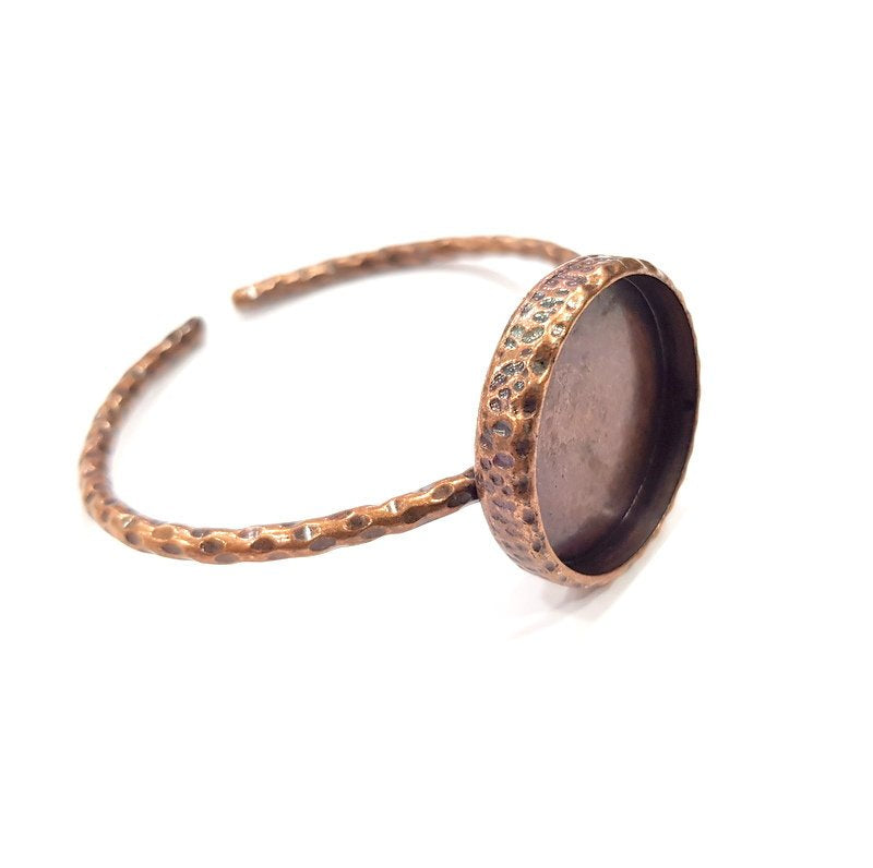 Bracelet Blank Cuff Bezel Resin Bangle inlay Blank Glass Cabochon Base Bezel Hammered Adjustable Antique Copper Bracelet (25mm Blank) G15956