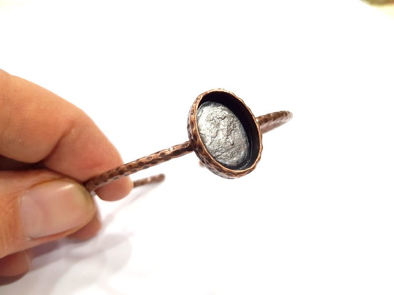 Bracelet Blank Cuff Bezel Resin Bangle inlay Blank Glass Cabochon Base Bezel Hammered Adjustable Antique Copper Bracelet (18x13mm ) G15957