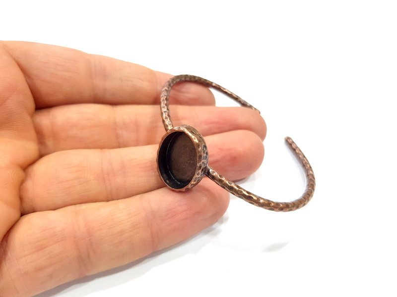 Bracelet Blank Cuff Bezel Resin Bangle inlay Blank Glass Cabochon Base Bezel Hammered Adjustable Antique Copper Bracelet (18x13mm ) G15957