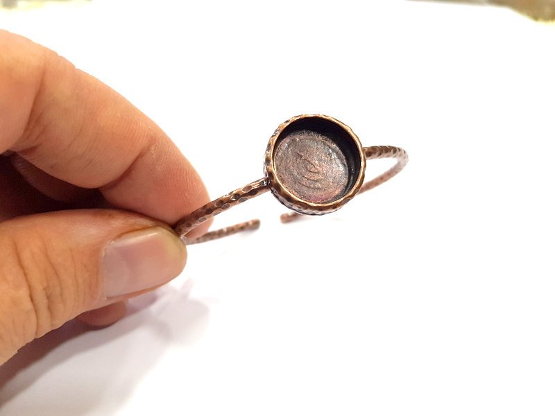 Bracelet Blank Cuff Bezel Resin Bangle inlay Blank Glass Cabochon Base Bezel Hammered Adjustable Antique Copper Bracelet (16mm Blank) G15958