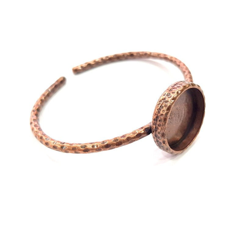 Bracelet Blank Cuff Bezel Resin Bangle inlay Blank Glass Cabochon Base Bezel Hammered Adjustable Antique Copper Bracelet (18mm Blank) G15961