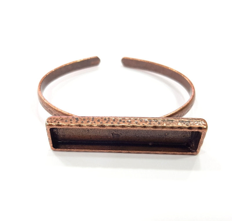 Bracelet Blank Cuff Bezel Resin Bangle inlay Blank Glass Cabochon Base Bezel Hammered Adjustable Antique Copper Bracelet (50x10mm ) G15962