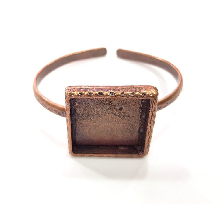 Bracelet Blank Cuff Bezel Resin Bangle inlay Blank Glass Cabochon Base Bezel Hammered Adjustable Antique Copper Bracelet (25x25mm ) G15967