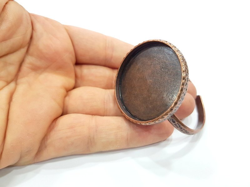 Bracelet Blank Cuff Bezel Resin Bangle inlay Blank Glass Cabochon Base Bezel Hammered Adjustable Antique Copper Bracelet (40mm Blank) G15968