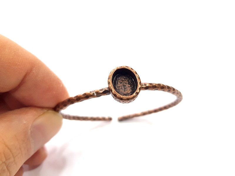 Bracelet Blank Cuff Bezel Resin Bangle inlay Blank Glass Cabochon Base Bezel Hammered Adjustable Antique Copper Bracelet (10x8mm ) G15969