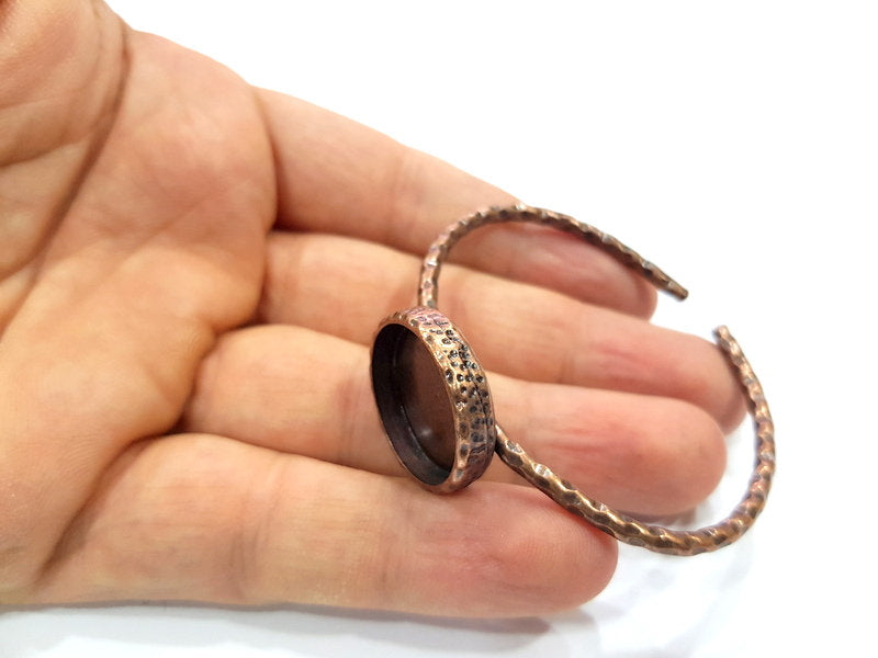 Bracelet Blank Cuff Bezel Resin Bangle inlay Blank Glass Cabochon Base Bezel Hammered Adjustable Antique Copper Bracelet (22mm Blank) G15973
