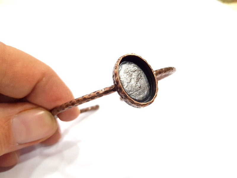 Bracelet Blank Cuff Bezel Resin Bangle inlay Blank Glass Cabochon Base Bezel Hammered Adjustable Antique Copper Bracelet (14x10mm ) G15974