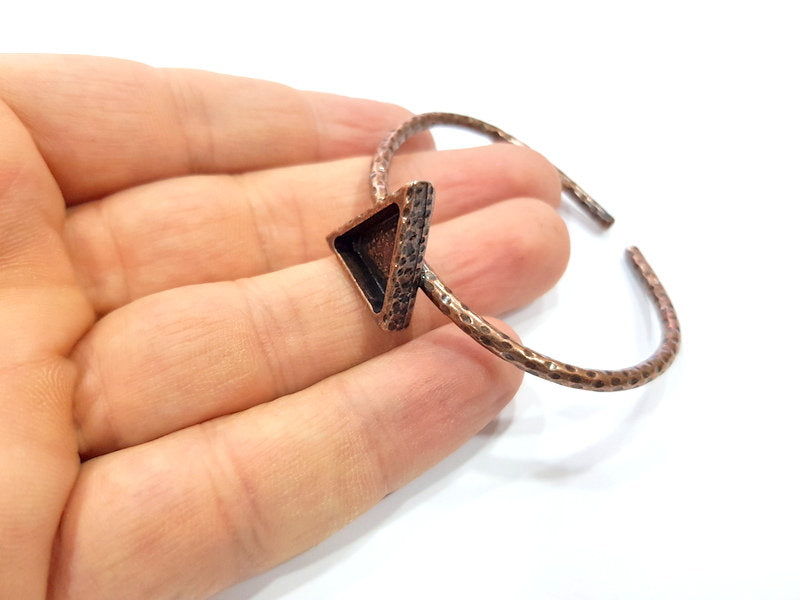 Bracelet Blank Cuff Bezel Resin Bangle inlay Blank Glass Cabochon Base Bezel Hammered Adjustable Antique Copper Bracelet (14x12mm ) G15976