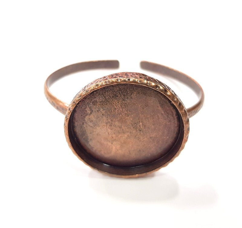 Bracelet Blank Cuff Bezel Resin Bangle inlay Blank Glass Cabochon Base Bezel Hammered Adjustable Antique Copper Bracelet (35mm Blank) G15975