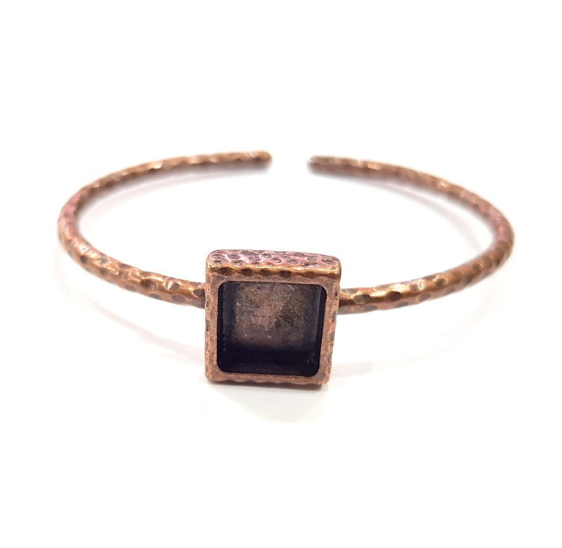 Bracelet Blank Cuff Bezel Resin Bangle inlay Blank Glass Cabochon Base Bezel Hammered Adjustable Antique Copper Bracelet (10x10mm ) G15980
