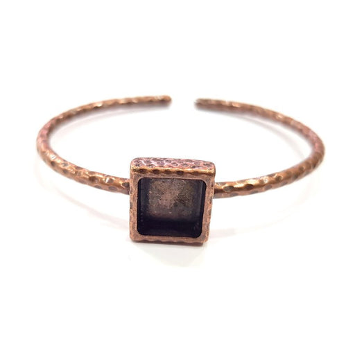 Bracelet Blank Cuff Bezel Resin Bangle inlay Blank Glass Cabochon Base Bezel Hammered Adjustable Antique Copper Bracelet (10x10mm ) G15980
