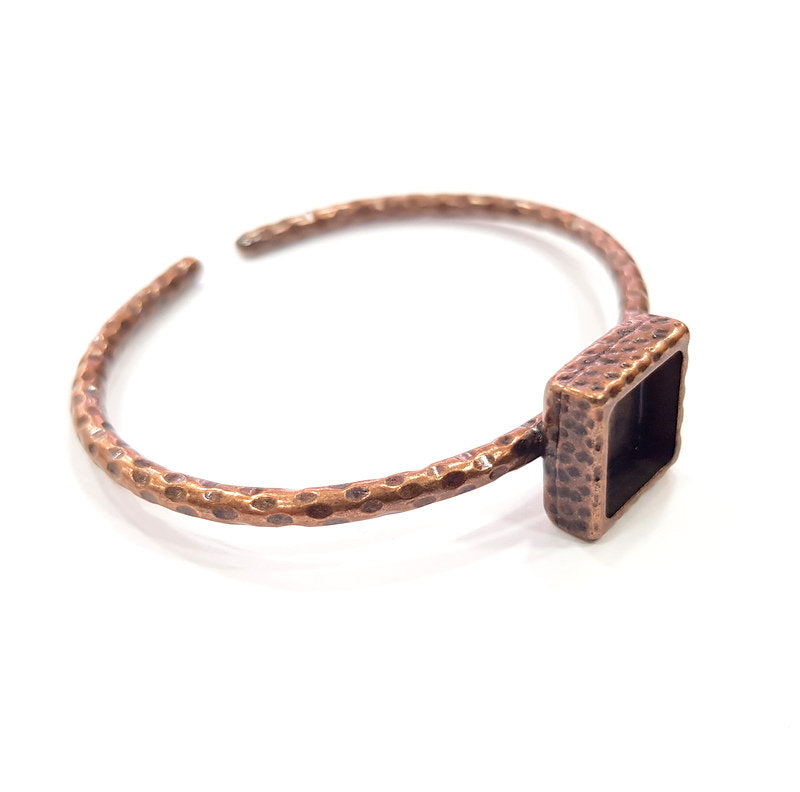 Bracelet Blank Cuff Bezel Resin Bangle inlay Blank Glass Cabochon Base Bezel Hammered Adjustable Antique Copper Bracelet (10x10mm ) G15980