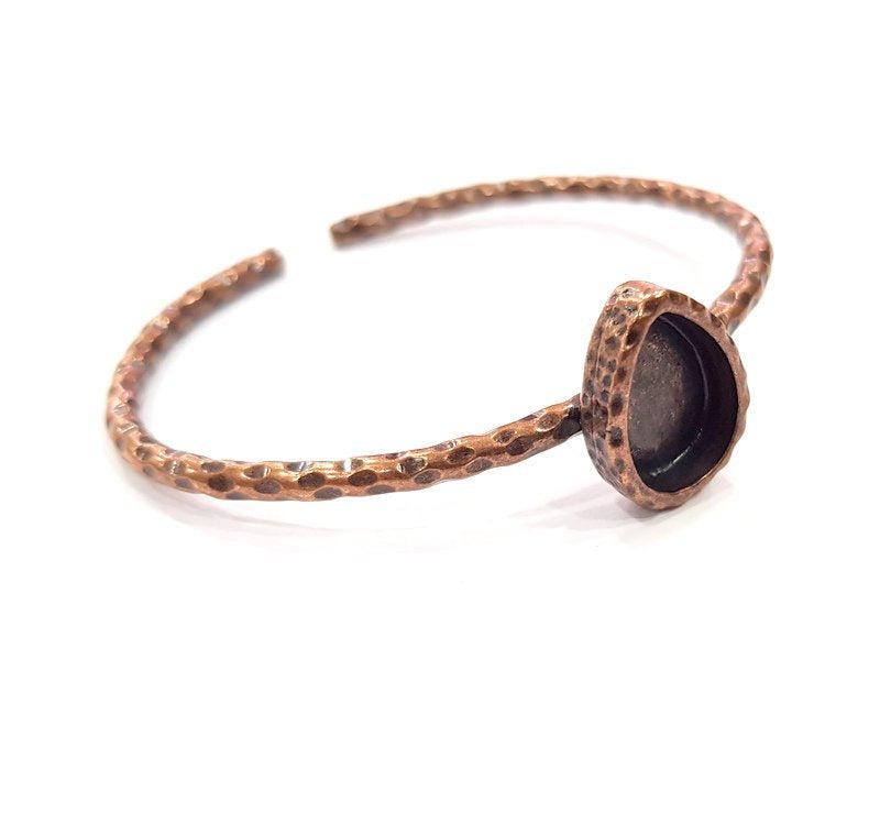 Bracelet Blank Cuff Bezel Resin Bangle inlay Blank Glass Cabochon Base Bezel Hammered Adjustable Antique Copper Bracelet (14x10mm ) G15981